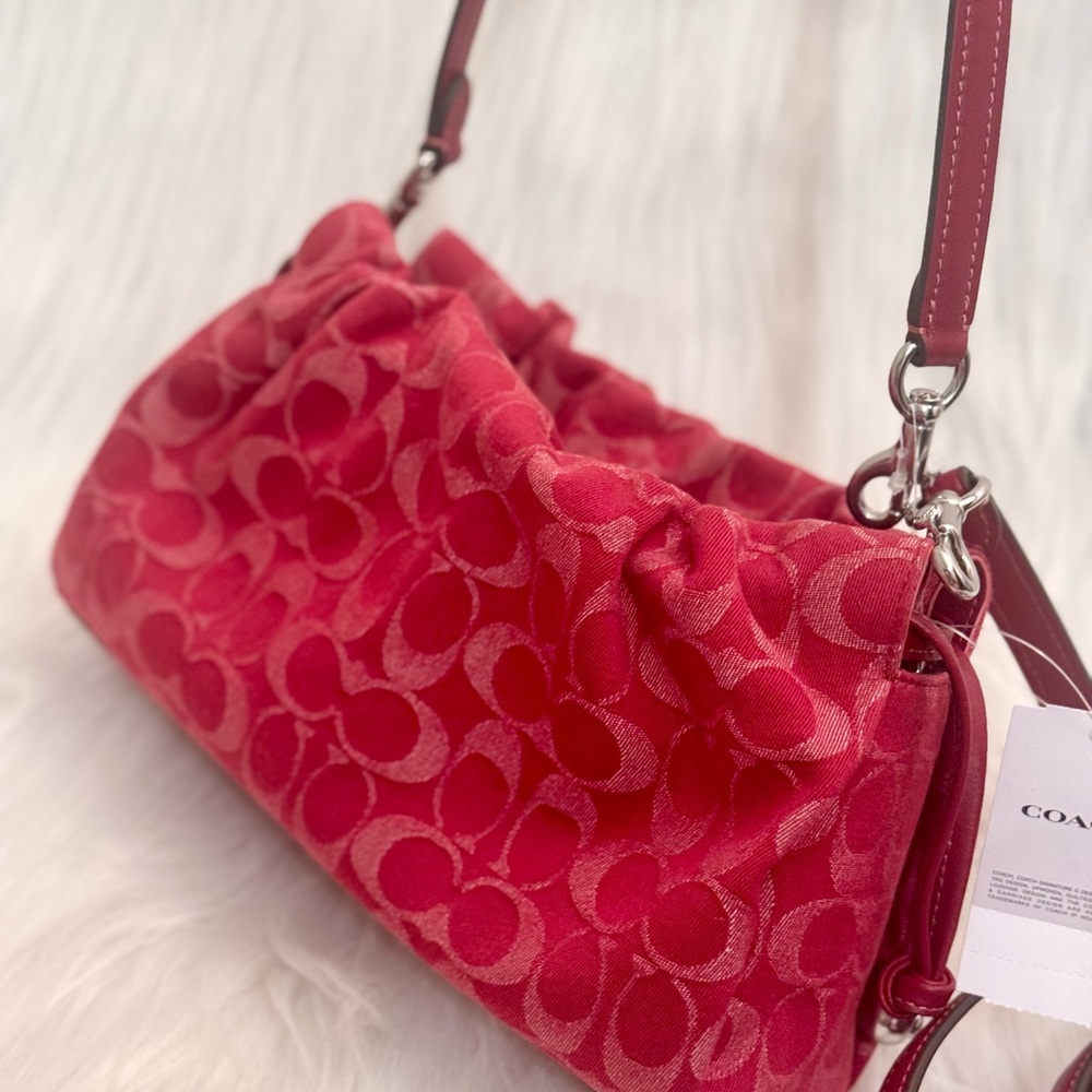NWT Coach Faye Shoulder Bag In Signature Denim CDB93 denim in Silver/True Red - Picture 8 of 16